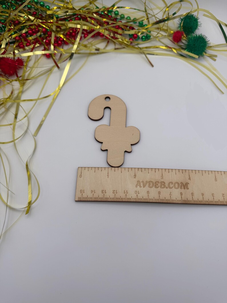 Unfinished Wood Candy Cane Ornament, Christmas Decor, DIY Craft, Holiday Gift