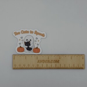 Kawaii Halloween Vinyl Sticker - Ghost Cat Too Cute to Spook
