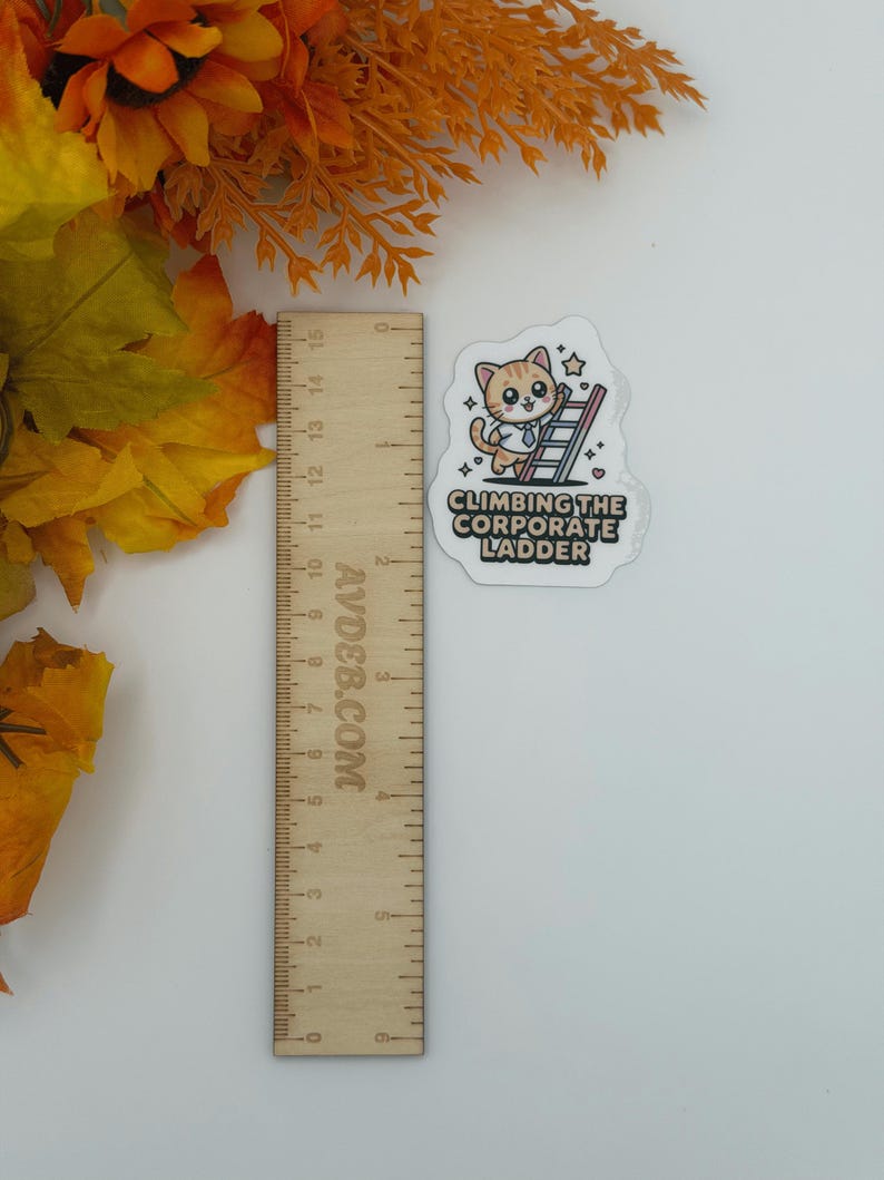 Cute Corporate Cat Climbing Ladder Vinyl Sticker