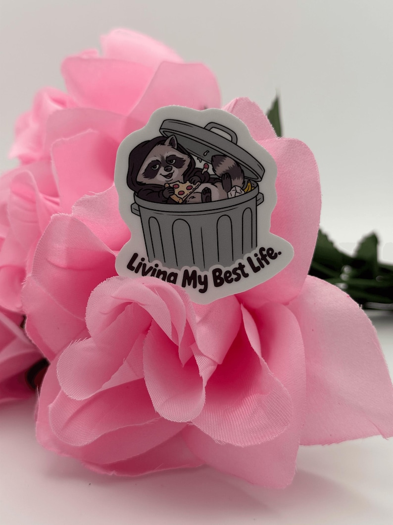 Funny Raccoon Trash Can Vinyl Sticker | Trash Panda Die Cut Decal