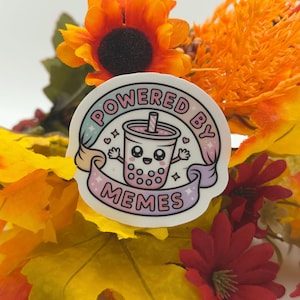 Cute Powered By Memes Boba Tea Vinyl Sticker