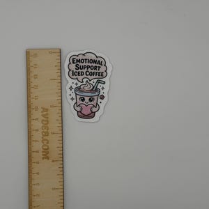Emotional Support Iced Coffee Sticker | Kawaii Vinyl Decal, Waterproof Laptop Sticker image 4