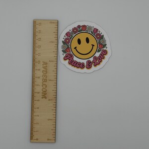 Peace and Love Smiley Face Floral Sticker