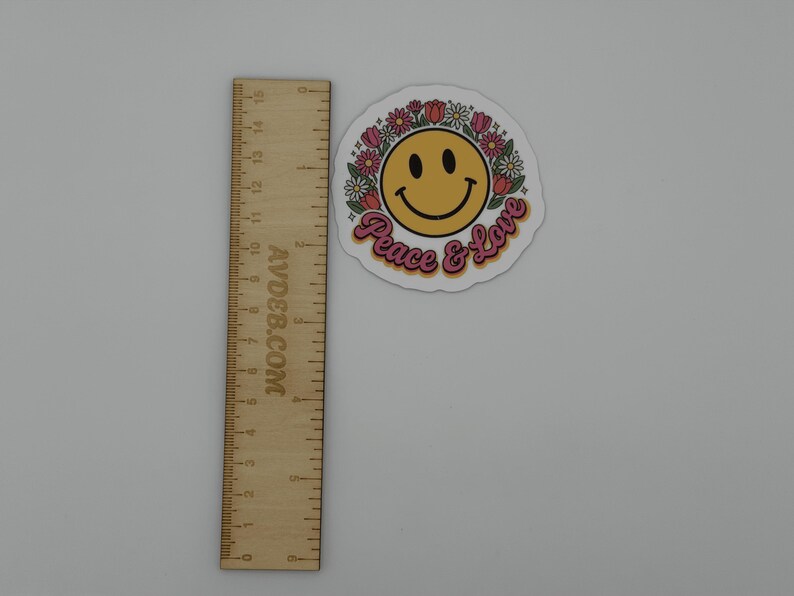 Peace and Love Smiley Face Floral Sticker