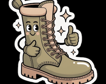 Cute Kawaii Combat Boot Sticker | Waterproof Vinyl Decal | Cartoon Tan Boot Laptop Water Bottle Sticker | Gift for Boot Lovers