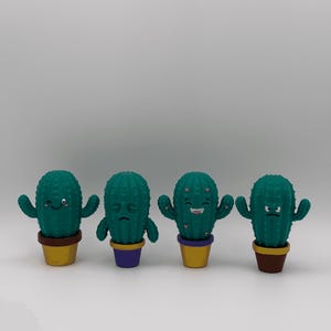 Cute Kawaii Cactus Figures 3D Printed Hand Painted Collection Mini Desk Decor