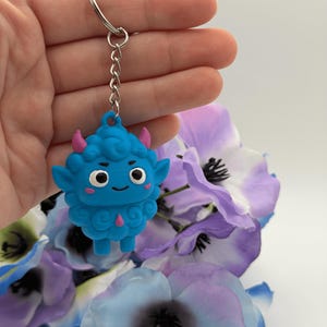 Cute Blue Monster Keychain, Kawaii Demon Bag Charm, 3D Printed Keyring