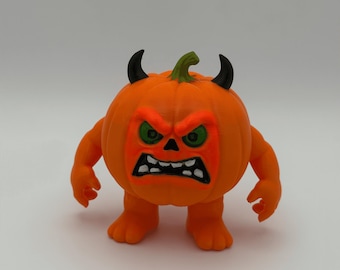 Figurka dyniowego potwora drukowana w 3D | Ręcznie malowana dekoracja biurka na Halloween