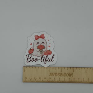 Cute Boo-tiful Ghost Sticker with Pumpkins