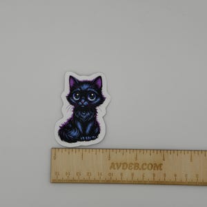 Black Kitten Sticker | Fluffy Cat Vinyl Decal | Gothic Whimsical Art image 3