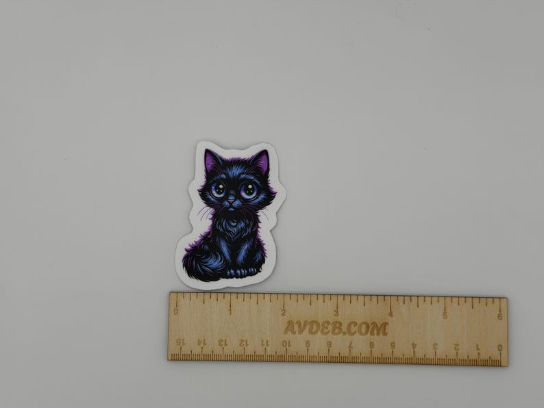 Black Kitten Sticker | Fluffy Cat Vinyl Decal | Gothic Whimsical Art image 3