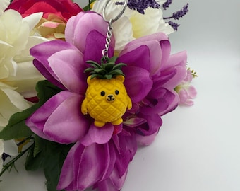Pineapple Bear Keychain | Kawaii Pineapple Charm | 3D Printed PLA Keychain | Tropical Purse Charm Gift