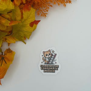 Cute Corporate Cat Climbing Ladder Vinyl Sticker