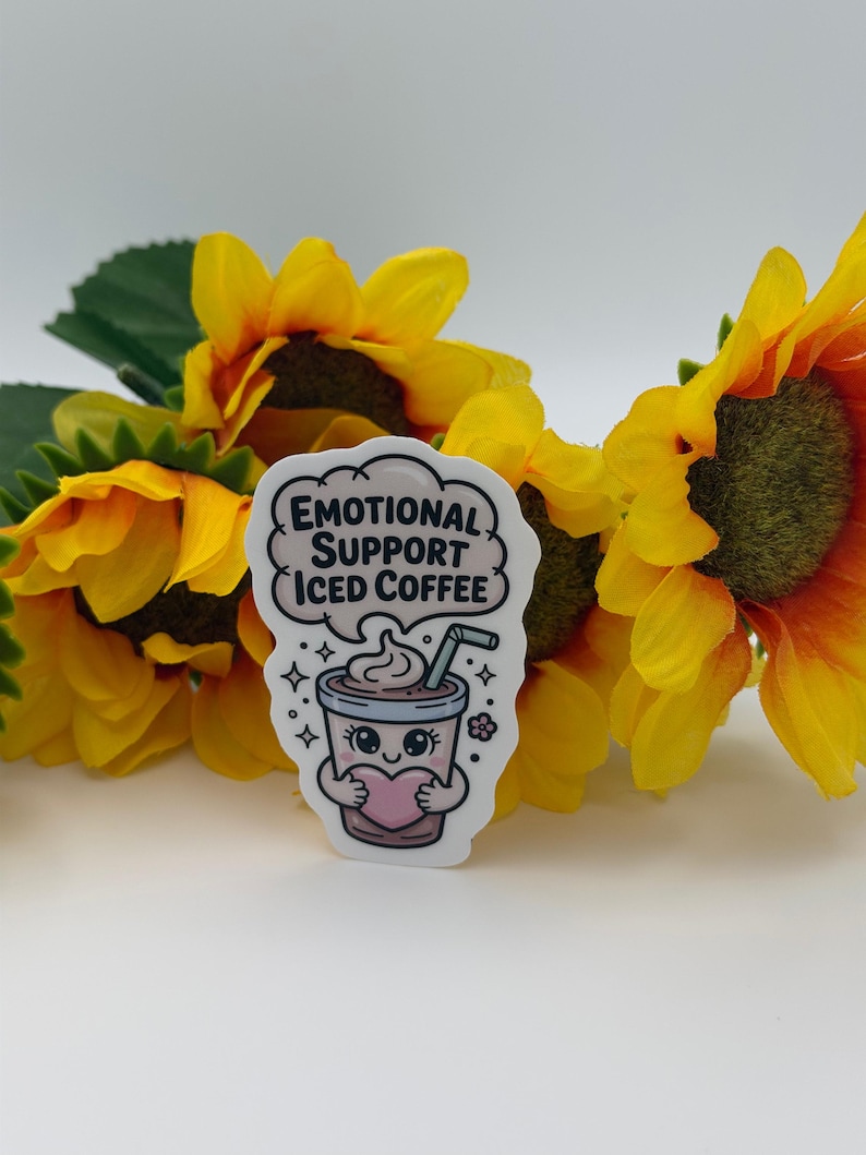 Emotional Support Iced Coffee Sticker | Kawaii Vinyl Decal, Waterproof Laptop Sticker image 1