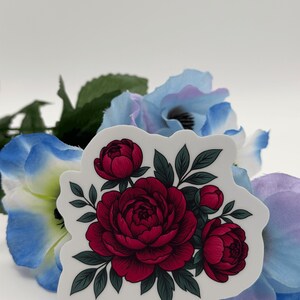 Red Peony Floral Sticker Die Cut Vinyl Decal
