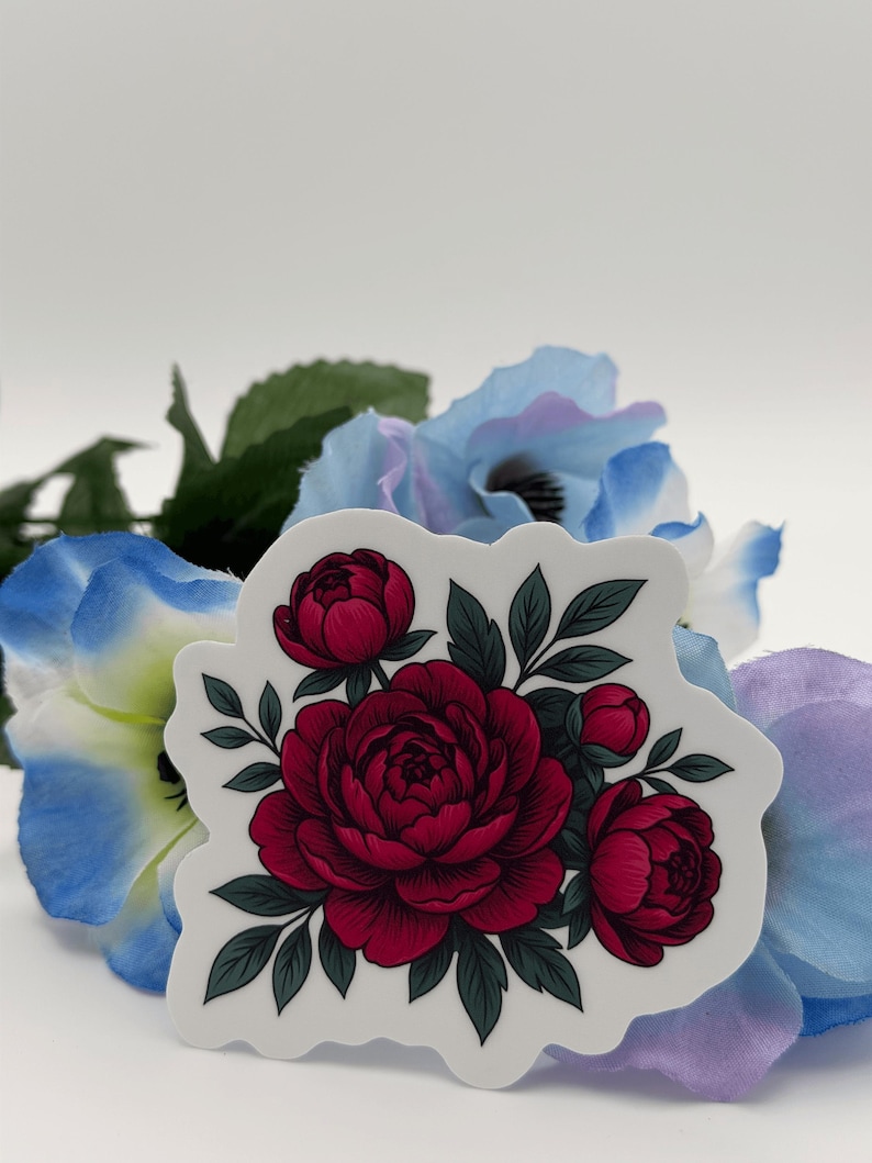 Red Peony Floral Sticker Die Cut Vinyl Decal