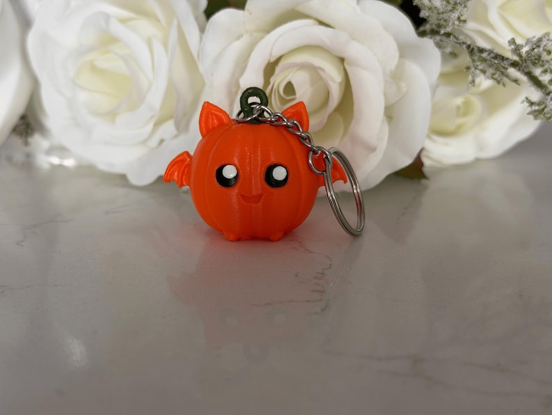 Cute Pumpkin Bat Keychain 3D Printed PLA Charm