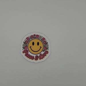 Peace and Love Smiley Face Floral Sticker