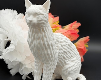 Geweven wit kattenbeeldje, 3D-geprint modern sculpturaal woonaccessoire, minimalistisch cadeau voor kattenliefhebbers