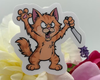 Angry Orange Cat Sticker | Funny Cartoon Vinyl Decal (Waterproof)