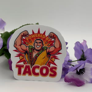 Funny Taco Vinyl Sticker - Powered By Tacos Die Cut Decal
