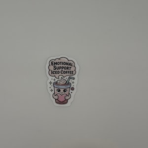 Emotional Support Iced Coffee Sticker | Kawaii Vinyl Decal, Waterproof Laptop Sticker image 3
