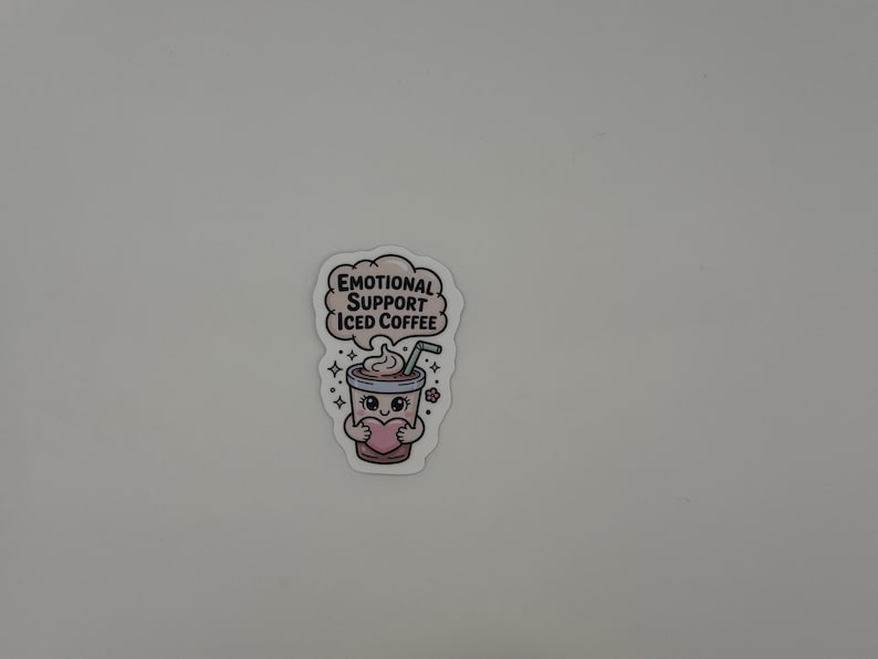 Emotional Support Iced Coffee Sticker | Kawaii Vinyl Decal, Waterproof Laptop Sticker image 3