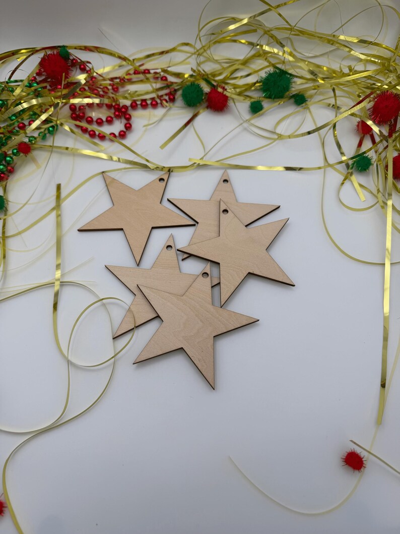 Unfinished Wood Star Ornaments, DIY Christmas Craft, Blank Holiday Decor