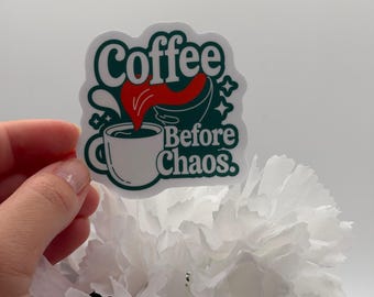 Coffee Before Chaos Sticker | Retro Coffee Cup Vinyl Decal (Waterproof)