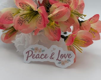 Bloemensticker met vredes- en liefdesmotief | Boho retro vinylsticker (waterproof)