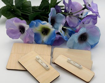 Wooden Name Badges Blank Pin Back Tags