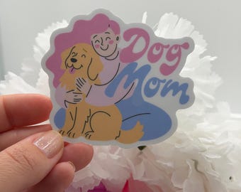 Dog Mom Vinyl Sticker | Pastel Golden Retriever Lover Decal (2.76" x 2.56")