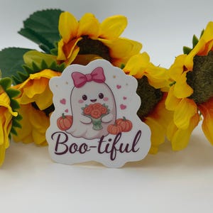 Cute Boo-tiful Ghost Sticker with Pumpkins