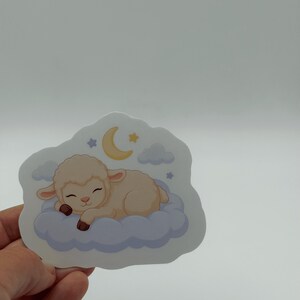 Pastel Kawaii Sleeping Lamb Cloud Sticker - Cute Moon Die Cut Decal