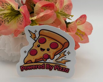 Aangedreven door Pizza Sticker | Kawaii Lachende Pepperoni Plak Sticker