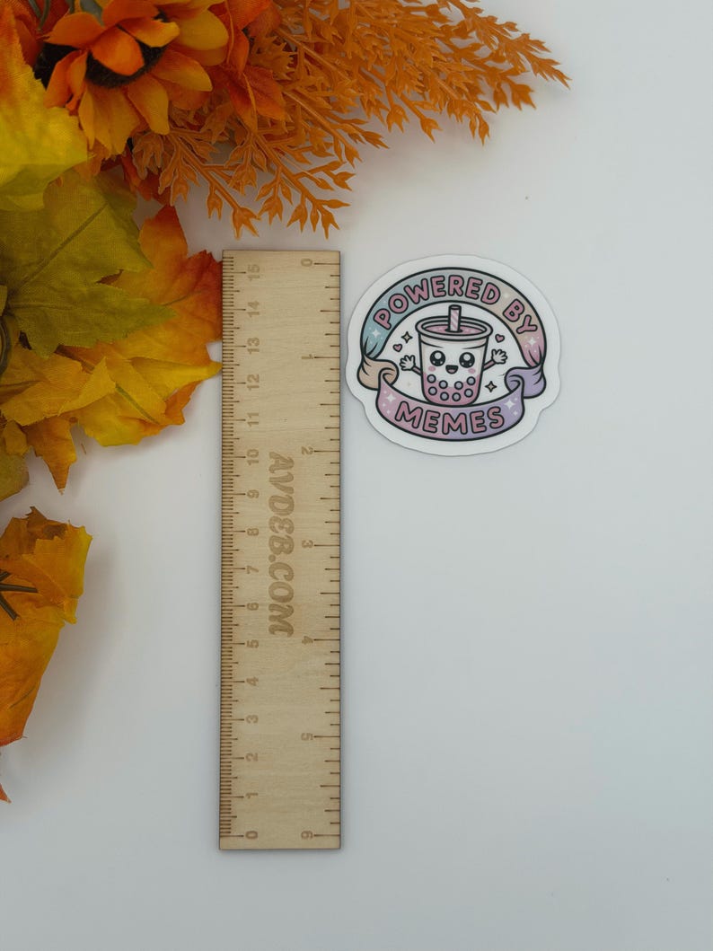 Cute Powered By Memes Boba Tea Vinyl Sticker
