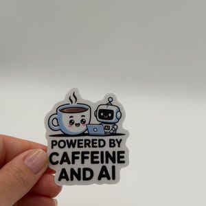 Sticker met cafeïne en AI | Schattig robotkoffievinyl | Laptopsticker programmeur | Cadeau kawaii-codering