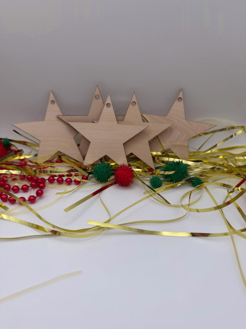Unfinished Wood Star Ornaments, DIY Christmas Craft, Blank Holiday Decor