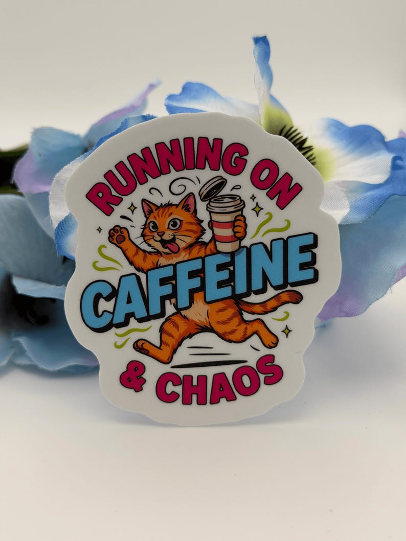 Funny Cat Caffeine Chaos Sticker