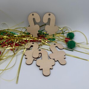 Unfinished Wood Candy Cane Ornament, Christmas Decor, DIY Craft, Holiday Gift