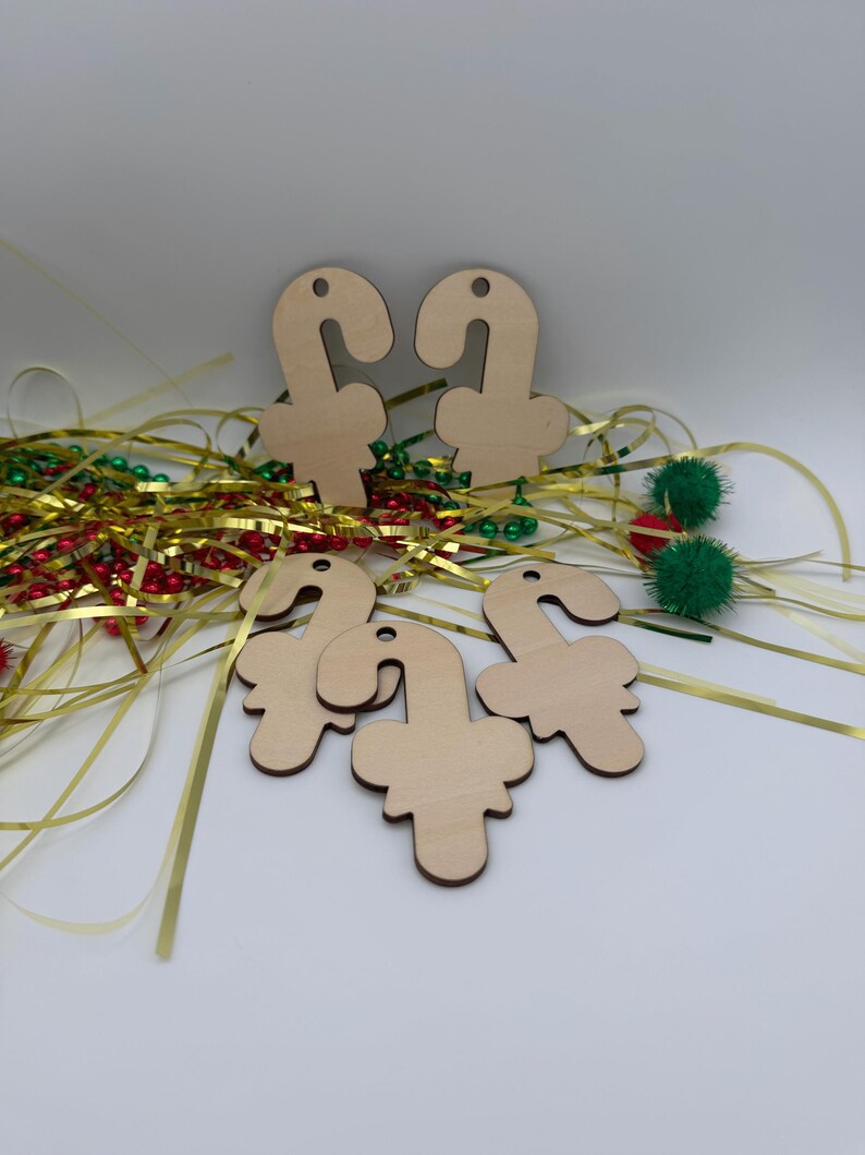 Unfinished Wood Candy Cane Ornament, Christmas Decor, DIY Craft, Holiday Gift