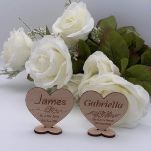 Personalized Wooden Wedding Place Card Heart Ornament