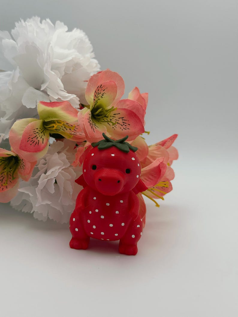 Strawberry Dinosaur 3D Printed PLA Figure, Hand-Painted
