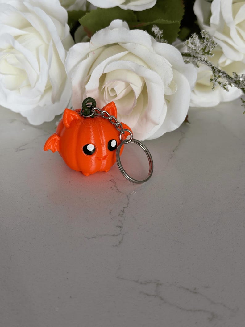 Cute Pumpkin Bat Keychain 3D Printed PLA Charm