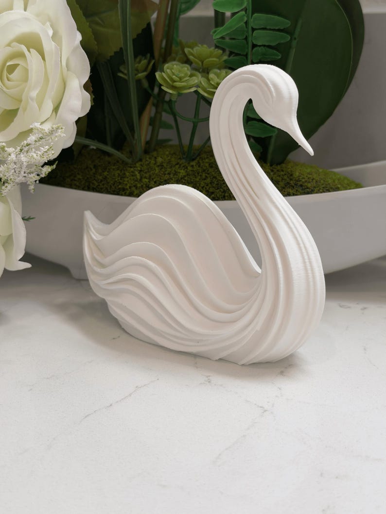 Abstract Swan Sculpture 3D Print, Modern Swan Statue, Elegant Home Decor