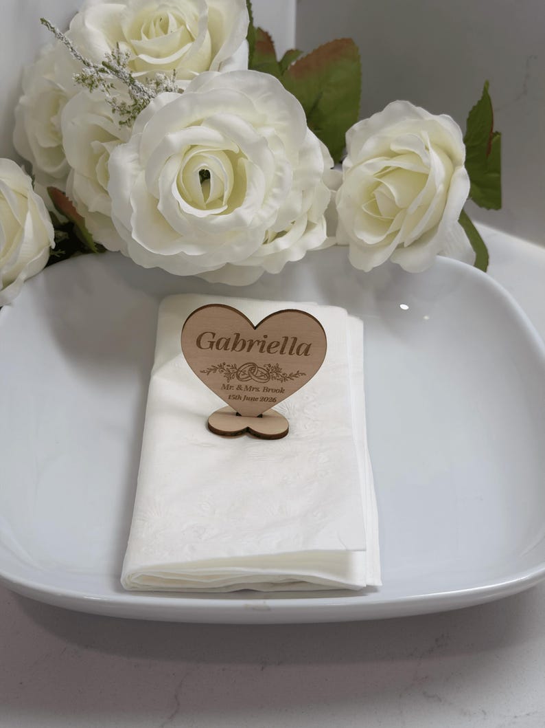 Personalized Wooden Wedding Place Card Heart Ornament