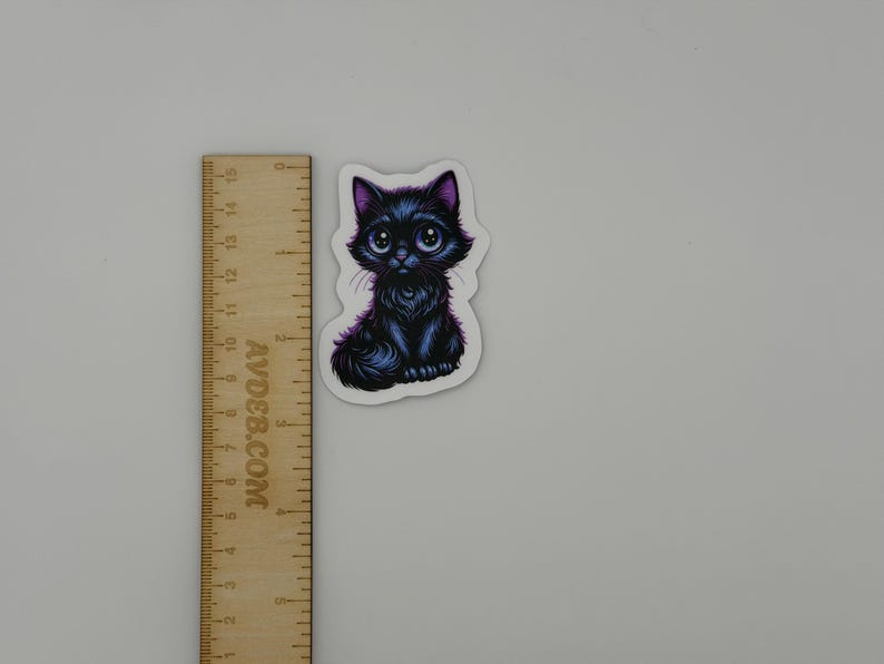 Black Kitten Sticker | Fluffy Cat Vinyl Decal | Gothic Whimsical Art image 4