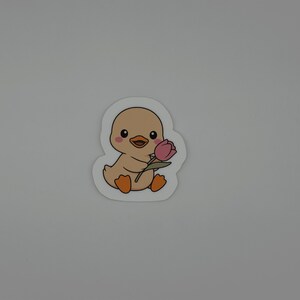 Cute Duck Vinyl Sticker with Tulip - Kawaii Baby Duck Decal