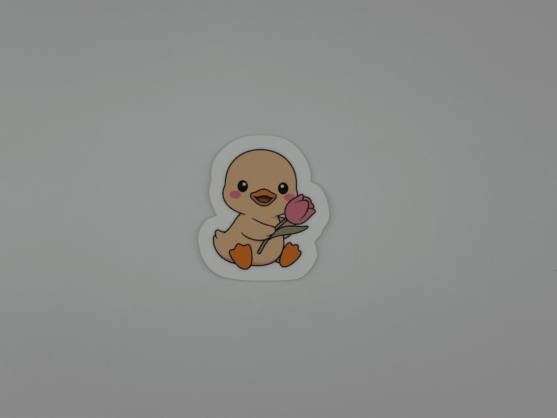 Cute Duck Vinyl Sticker with Tulip - Kawaii Baby Duck Decal