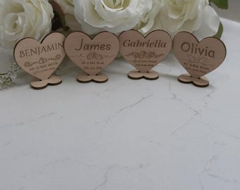 Wooden Wedding Place Card | Personalized Heart Name Tag | Engraved Guest Favor | Rustic Table Decor